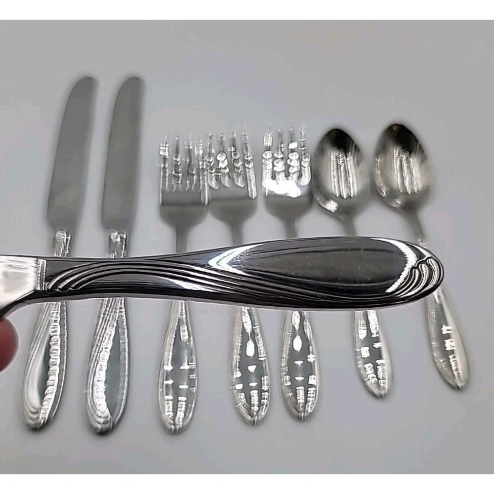 8pc Oneida Camber Cresta Windswept Scroll Stainless Flatware Knife Spoon Fork
